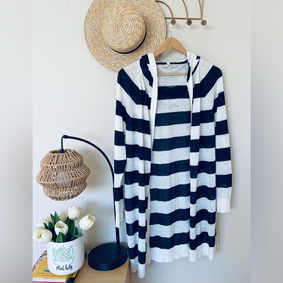 LOFT Striped Hooded Lightweight Cardigan - Picture 2 of 6
